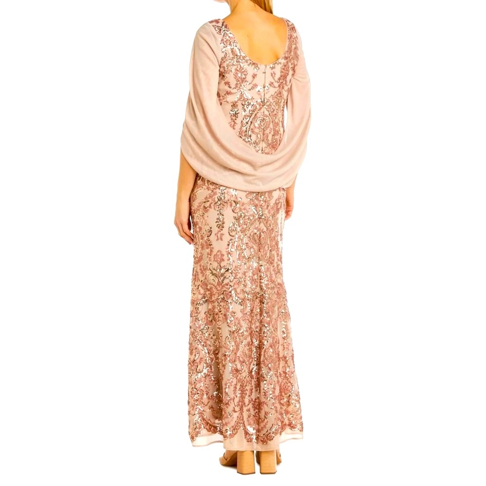 R&M Richards Rose Gold Mother of Bride Long Formal Dress Distinctive 1/2 Sleeve